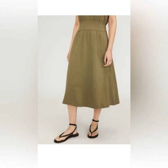 Everlane The Organic Cotton Waisted Dress Olive color Midi , size Small - Picture 2 of 11